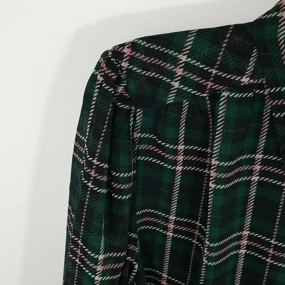 {Ann Taylor} Plaid Sheer Sleeve Shirt Size Small - Picture 8 of 16